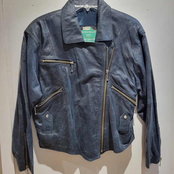 Other - Men's Dark Blue Leather Bomber Jacket